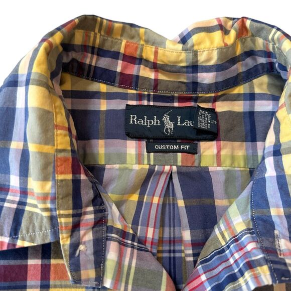 Ralph Lauren Shirt Mens XL Blue‎ Yellow Plaid Long Sleeve Button Up Custom Fit - Picture 10 of 12